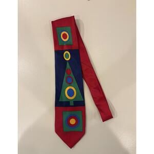 Rare Gene Meyer Abstract Christmas Holiday Tree Tie All Silk  ~ 60"